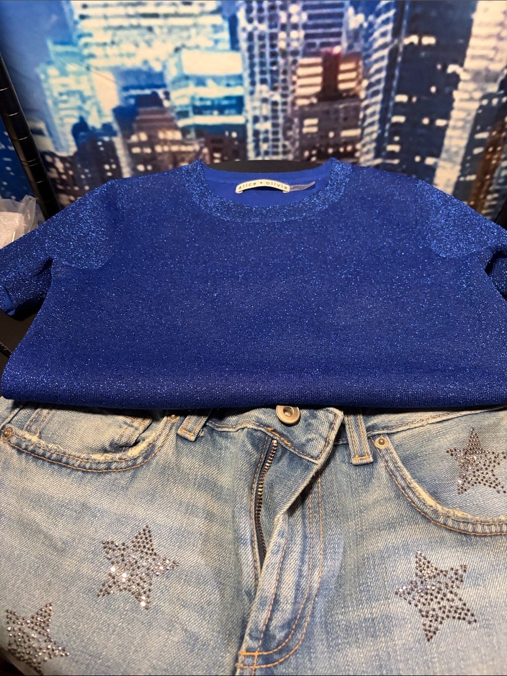 Zara Star Embellished Jeans/ alice + olivia top